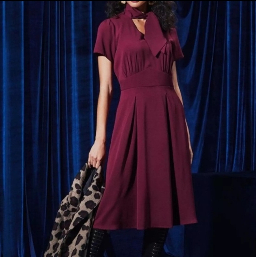 ModCloth x Collectif - Suzette Swing Midi Dress in Wine UK 12 US 8/M NWT